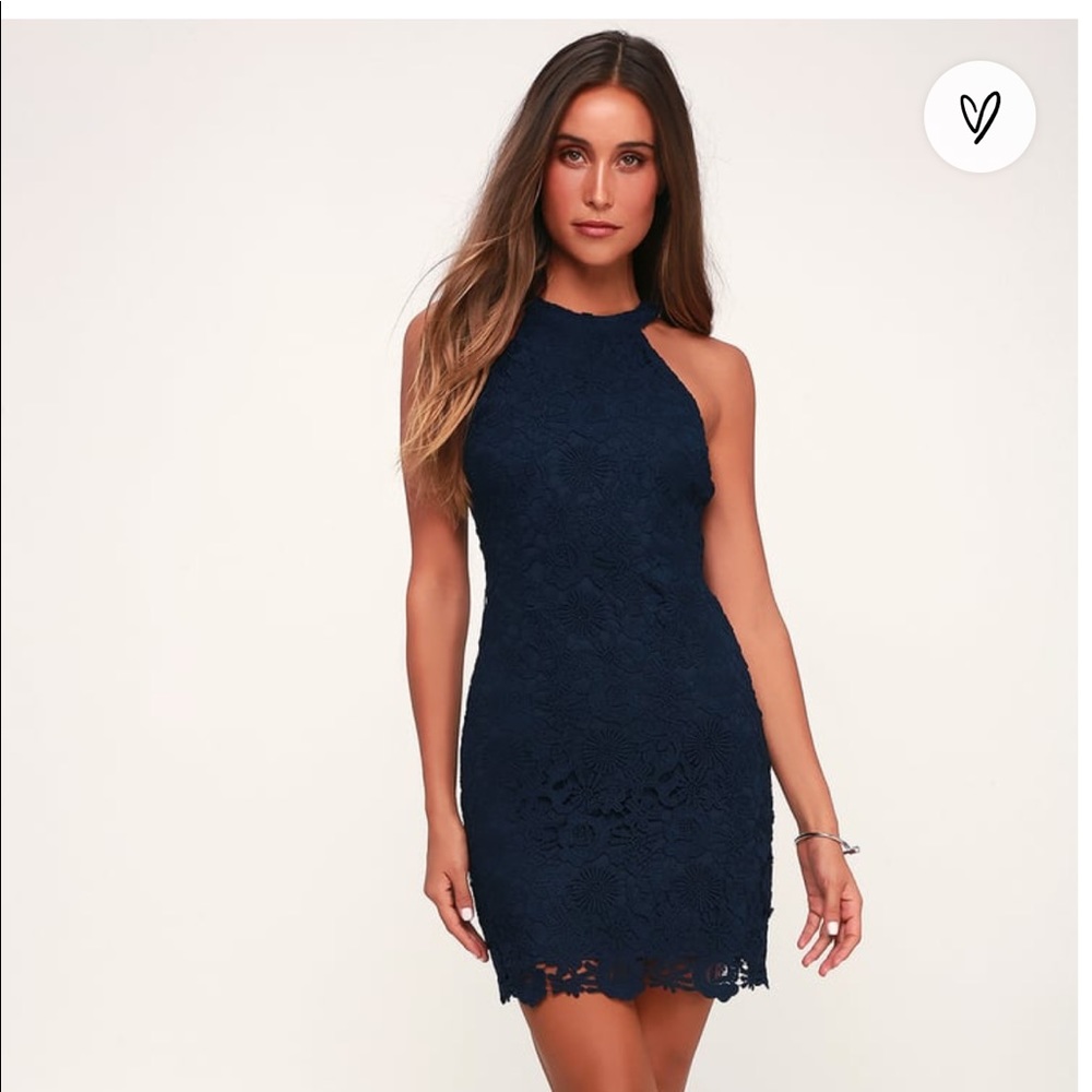 Lulus Love Poem Navy Blue Lace Mini Dress